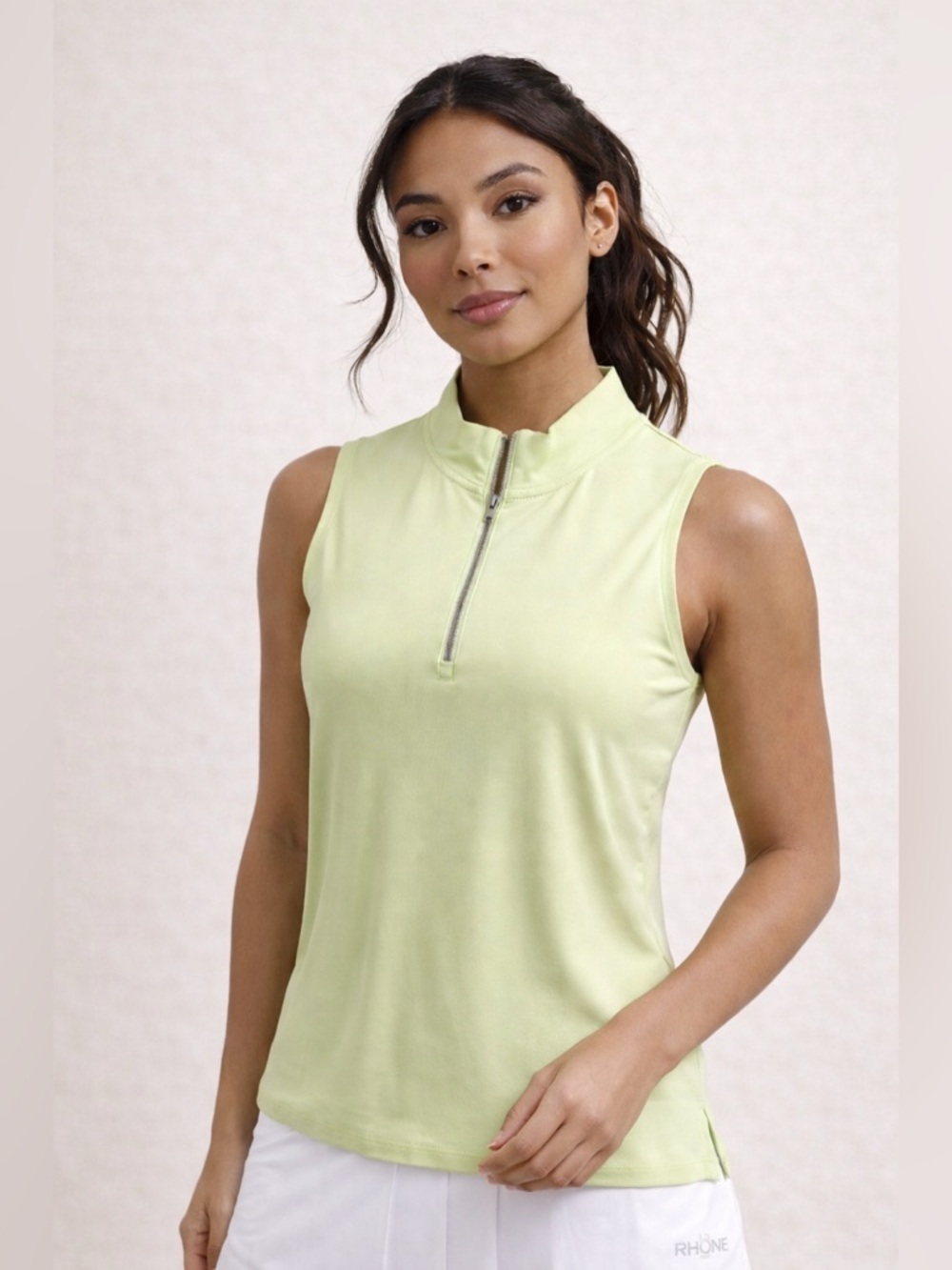 Rhône Course to Court Sleeveless Zip Mock Neck Lime Zest Green Golf Tennis L